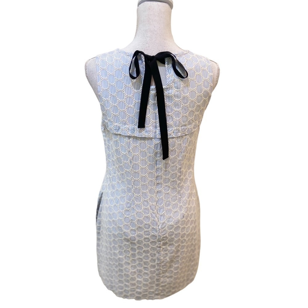 JCrew blue & white eyelet lace cotton sleeveless dress black tie back sizes 6/10